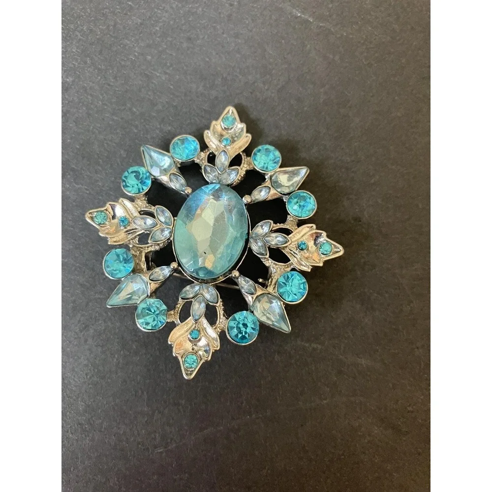 Flapper Starburst Unbranded Turquoise Stones Silver Metal Brooch Scarf Lapel Pin